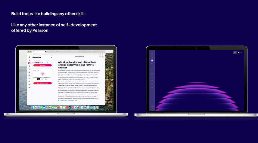 Slide: constructive meditation breaks using Pearson's purple wave branding.